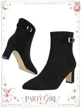 Pointed Toe Ankle Boots Faux Suede Block Heel Chelsea Booties